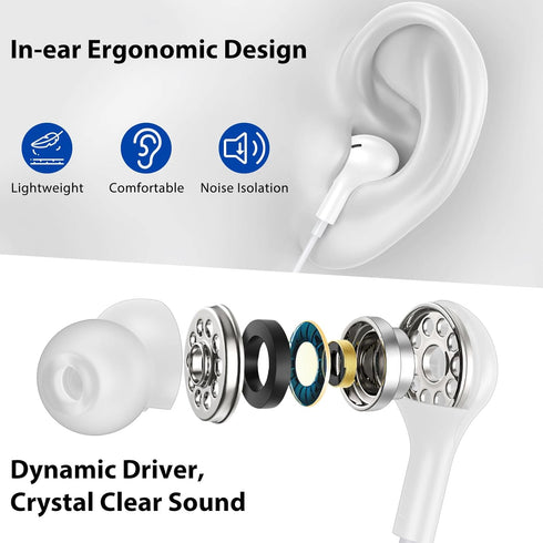 USB Headphone for PC Laptop, Magnetic Wired Earbuds with Microphone Control, Noise Canceling In-Ear Silicone Cap for