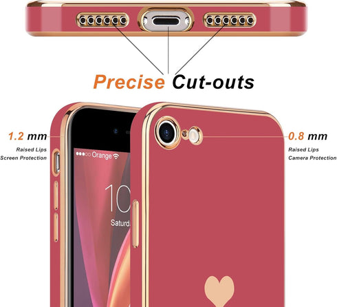 Teageo Bright Blush Case for iPhone SE 2020, iPhone 7, iPhone 8, Cute Love-Heart Luxury Bling Soft Back Cover