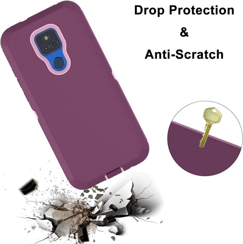 Heavy Duty Armor Case for Moto G Play, Rugged Drop Protection, Shockproof Hard Plastic Cover, Pinkish Purple