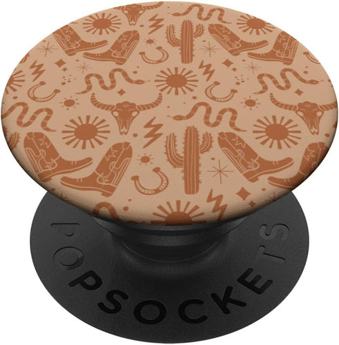 Cowboy Western Boho Cactus Pattern PopSockets Standard PopGrip in Warm Earth Tones