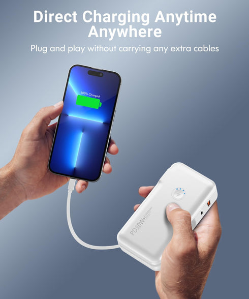 QiSa 16000mAh 30W QC4.0 Portable Charger, Power Bank, Power Bank Built-in AC Wall Plug and Cables, PD and Fast Charger