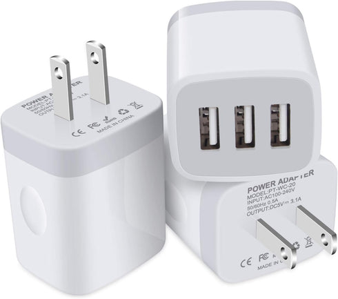 3 Port Wall Charger, 5V 3.1A USB Plugs, MultiPort Home Charging Block Compatible with iPhone 13 12 11 Pro XS Max,