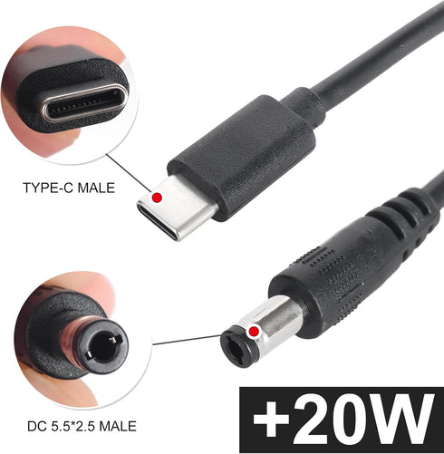HSZJsto 5.5mm 2.1mm 12V 12V 3A 36W USB C to DC x Power Cable Cord, USB C Input to DC Out Charging Cable, Work with PD