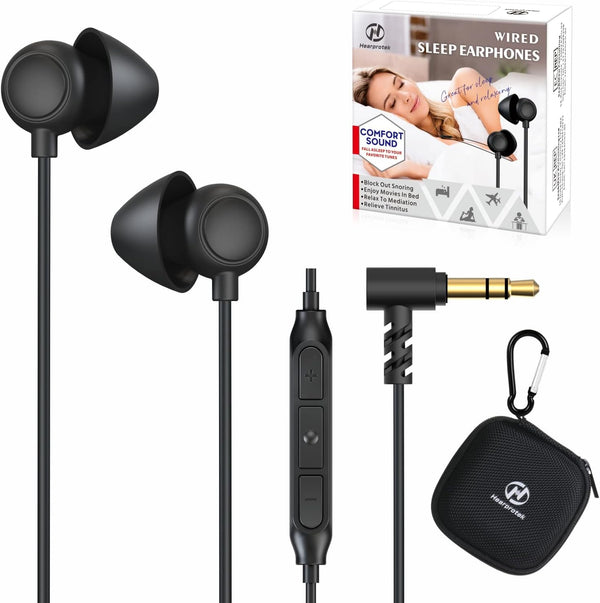 Hearprotek Sleep Earbuds, 2 Pairs Soft Comfortable in-Ear Earphones with Mic, Low Profile Noise Reduction Headphones