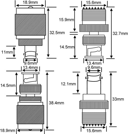 BNC to UHF 4 Type 8 PCS RF Connector Kit, Coaxial BNC Male Female to UHF Male Female Adapter for Antennas