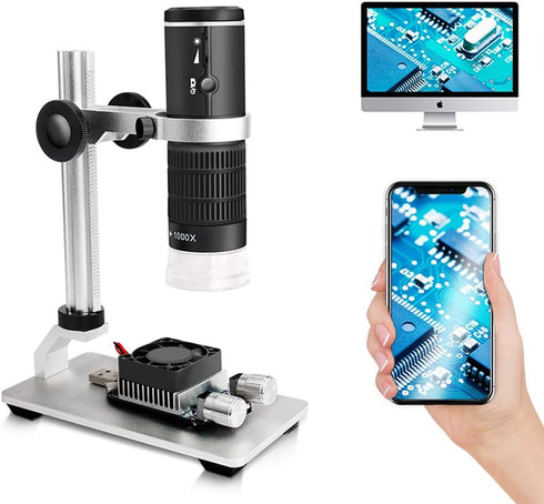 WiFi Digital Microscope for iPhone Android Phone Mac Windows, HD 1080P/720P Video Record, 50-1000X Magnification
