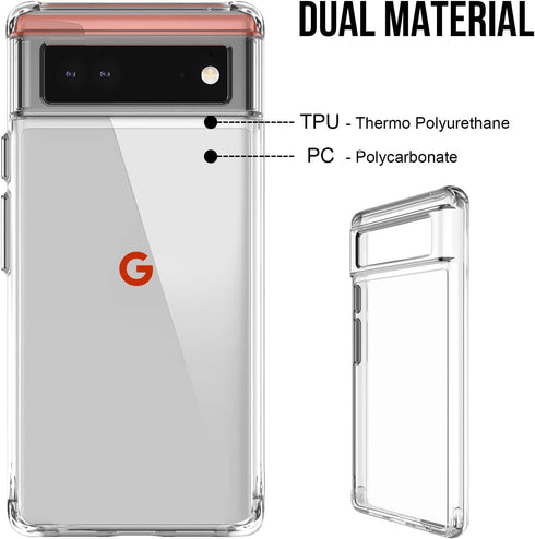 Shop Google Pixel 6A Case: Slim Fit, Crystal Clear Armor, 8ft Military Drop Protection, Non-Yellowing, Rugged