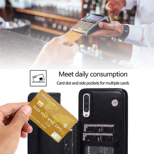 NKECXKJ Wallet Case for Samsung Galaxy A50/A30s/A50s - PU Leather Phone Case with Screen Protector, Card Holder, Black