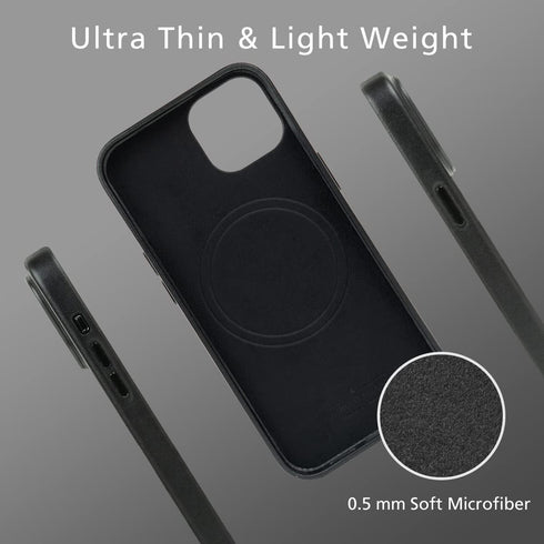 alto Magnetic Leather Case for iPhone 15 Plus and 14 Plus, Shockproof Italian Leather, 6.7 inch, Black