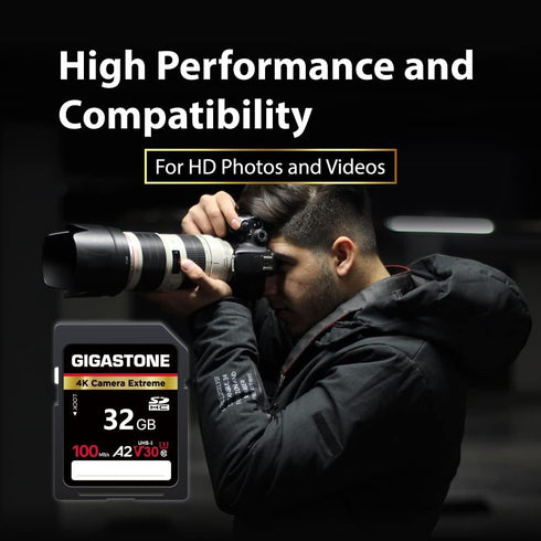 Gigastone 32GB SD Card, 4K Camera Extreme A2 V30 SDHC Memory Card for Canon, Nikon, Sony Cameras