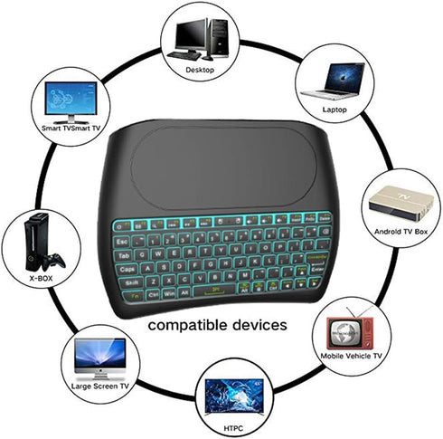 Mini Wireless Keyboard, D8 Mini Keyboard with Touchpad, Colorful Backlit Small Wireless Keyboard for PC, Raspberry Pi