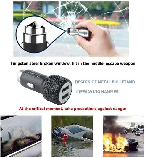 Bling Car Charger Accessories Set, Rhinestone Dual USB Car Chargers + Bling 3 in 1 Charging Cable for Girls