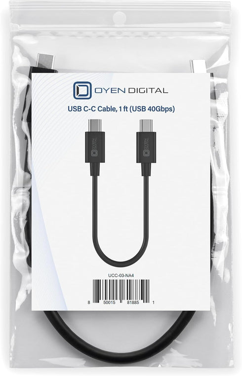 Oyen Digital USB-C USB4 Cable (1ft, 40Gbps), 8K Video, 240W Charging