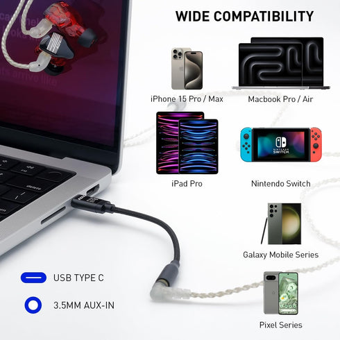 Accessport Lite USB Type C to 3.5mm Female Headphone Jack Adapter, Hi Res USB C to Aux Audio Dongle for iPhone 15