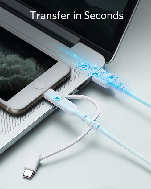 Anker Powerline II 3-in-1 Cable (3ft, White) for iPhone, iPad, Samsung Galaxy, Huawei, HTC, LG, Sony Xperia, Android.
