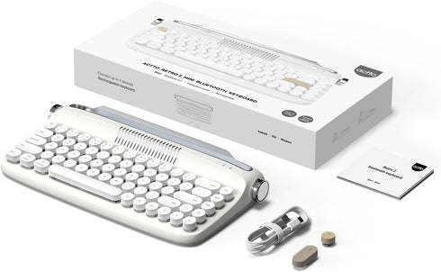 YUNZII Upgraded Wireless Keyboard, Retro Typewriter Style with Integrated Stand, USB-C/Bluetooth, Snow White