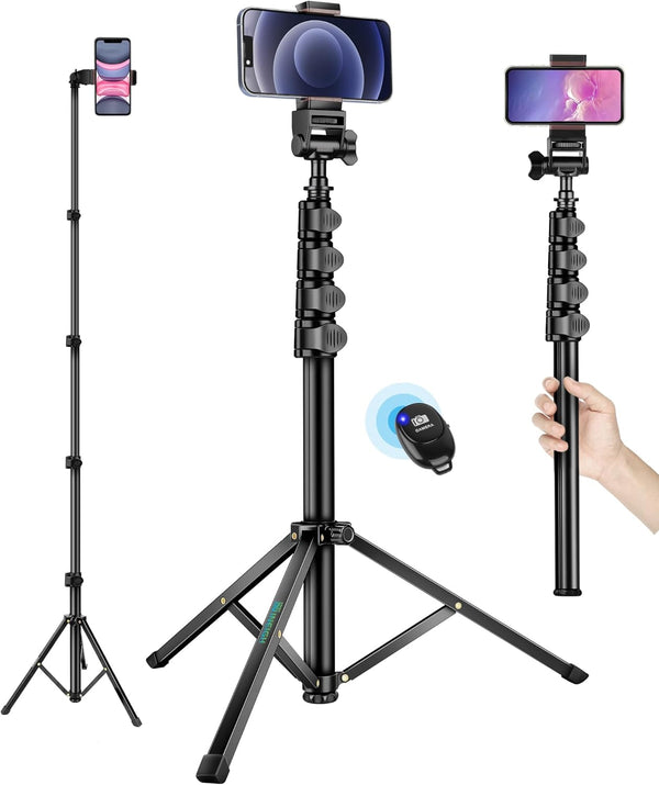 Phone Tripod, 70" Selfie Stick Tripod Stand with Remote Holder Carry Bag, Aluminum Alloy Compatible with iPhone Samsung