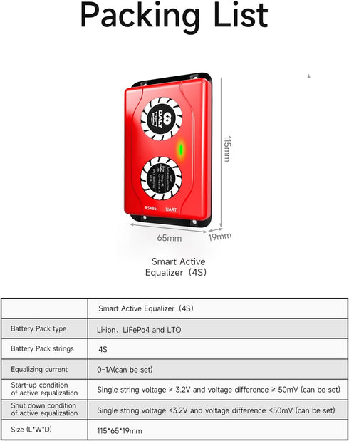 Daly 4S 1A Battery Equalizer with Bluetooth App, Wire Leads, and Compatible Active Balancer for Lithium Battery