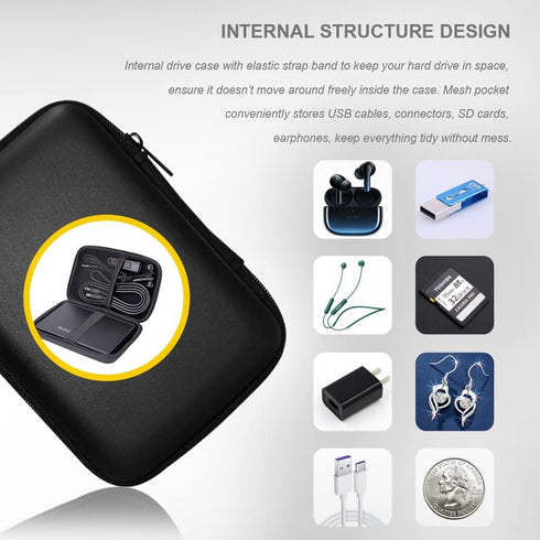 SYIDINZN 2.5 Hard Drive Carrying Case Storage Organizer Bag Multi-Purpose Universal Carry Pouch Compatible with Western
