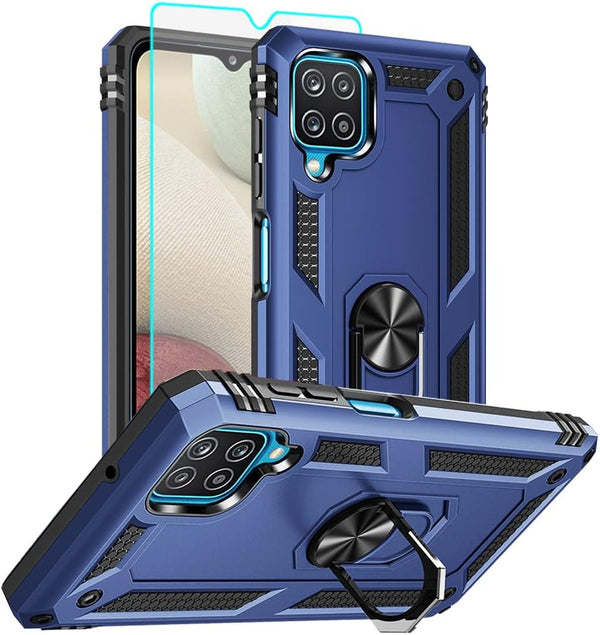 Samsung Galaxy A12 Phone Case (Blue) - Military Grade 16ft Drop Tested with HD Screen Protector & Ring Shockproof Case