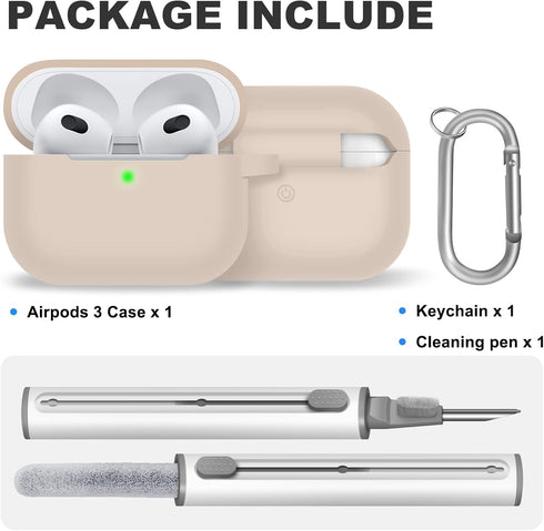 AirPods 3 Case Cover, Silicone Protective Skin with Keychain and Cleaner Kit, Compatible with Apple AirPods 3rd Gen