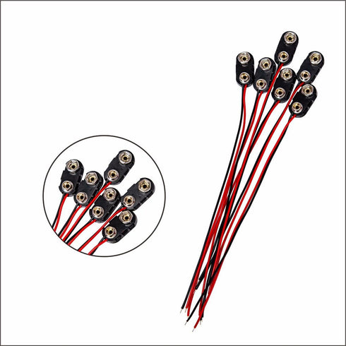 9 Volt Battery Connectors, 6 Pcs I-Type 9v Battery Connector Buckle with Wires, Hard Plastic Shell, 5.9in