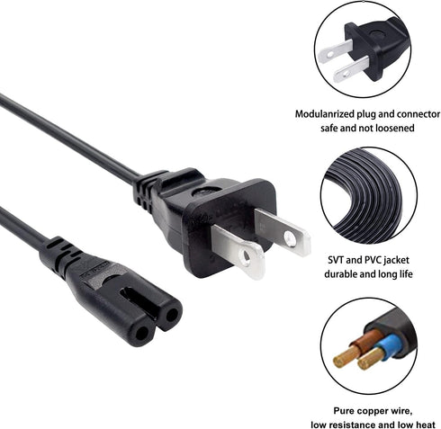 Saireed 8ft HT-S40R S100F HT-S100F HT-G700 2 C7 Power Cord Replacement for Sony Soundbar Prong IEC AC Power Cord Cable