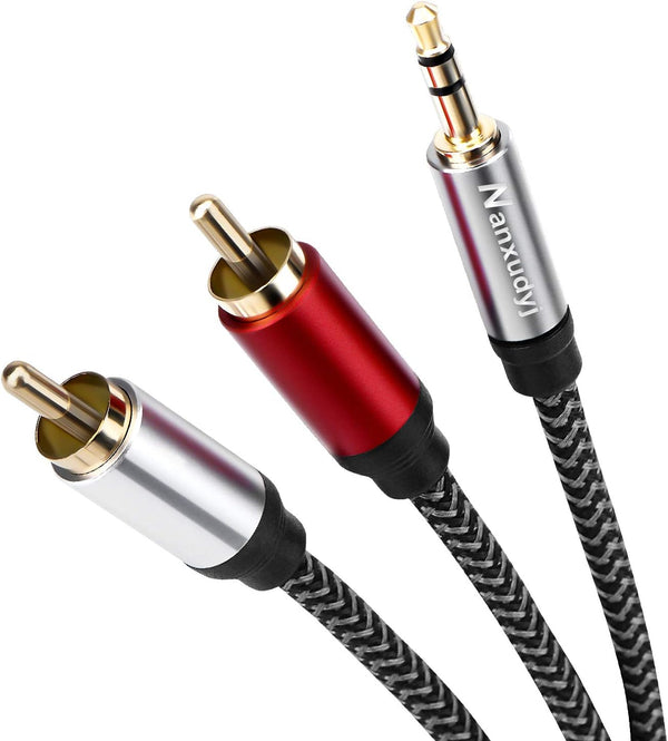 3.5mm to 2RCA Audio Cable 10ft - Nylon-Braided AUX to 2RCA Cable for Stereo Receiver, Smartphone, Tablet