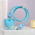 Cute Waves DIY Cable Protector for iPhone Charger, Kawaii 3D Love Heart Design, Data Cable Saver, Blue