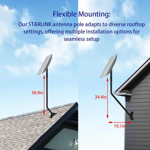 Starlink Mounting Kit: Adjustable Pivot/Lock Bracket & J-Pole Mast for Wall, Eave or Roof Mounting, V2 Compatible