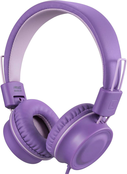 iRAG J01 Kids Headphones, Foldable Stereo, Tangle-Free, 5ft Long Cord, 3.5mm Jack, Wired On-Ear Headset