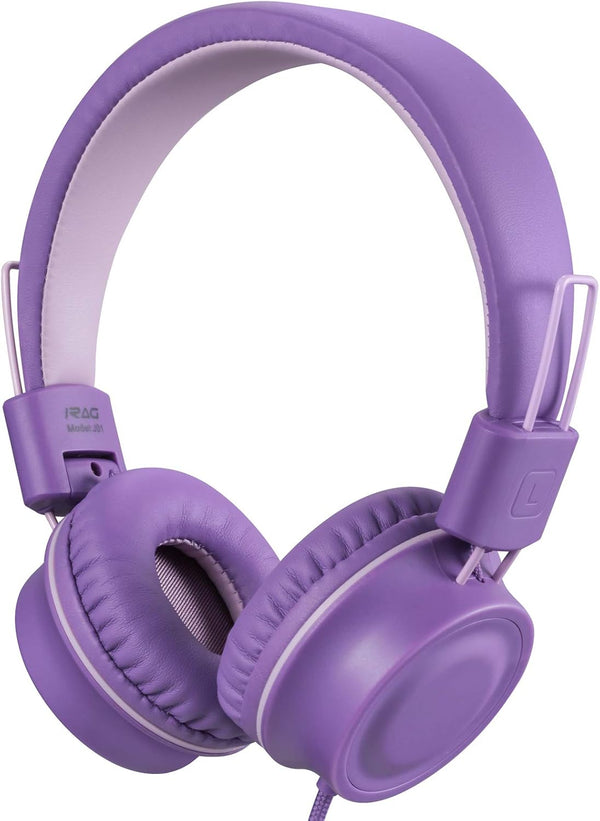iRAG J01 Kids Headphones, Foldable Stereo, Tangle-Free, 5ft Long Cord, 3.5mm Jack, Wired On-Ear Headset