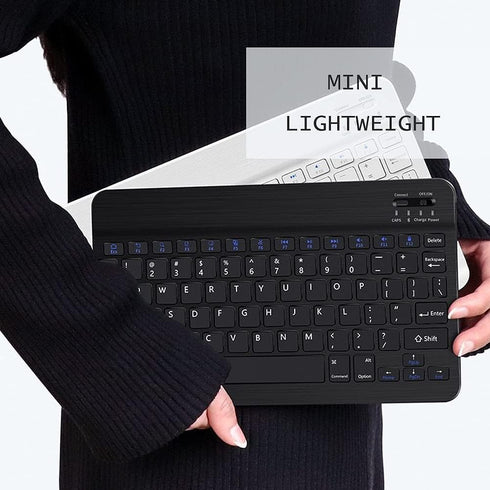 Thin 7 Inch Rechargeable Russian Keyboard, Bilingual Bluetooth for Android, Windows, iOS