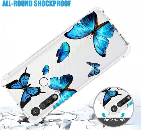 Clear Case for Moto G Power 2020, Cute Soft TPU Shockproof Protective Cover for Girls Women, Blue Butterfly