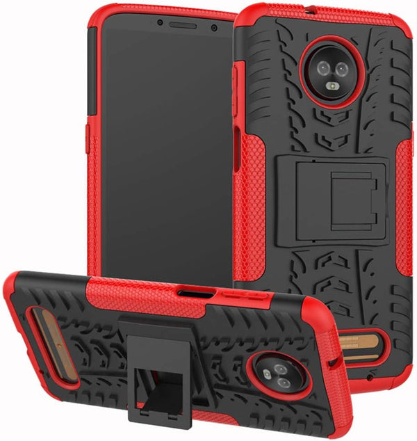 Yiakeng Moto Z3 Case, Dual Layer Shockproof Slim Protective Hard Phone Cover with Kickstand for Motorola Moto Z3 (Red)
