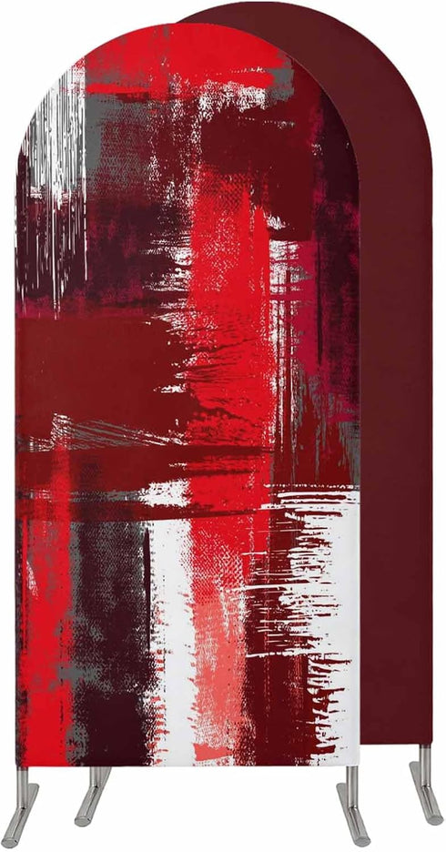 Jnbasdffb 7.2 Red Abstract Wedding Arch Cover, Stretchy Spandex Arch Backdrop Stand Covers FT, Modern Mottled Art Oil