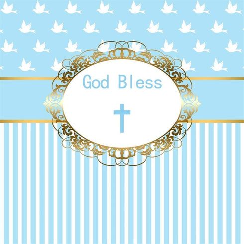 Yeele 4x4ft Cross God Bless Backdrops for Photography, Infant Baptism Peace Pigeon Blue Stripes Background for Baby