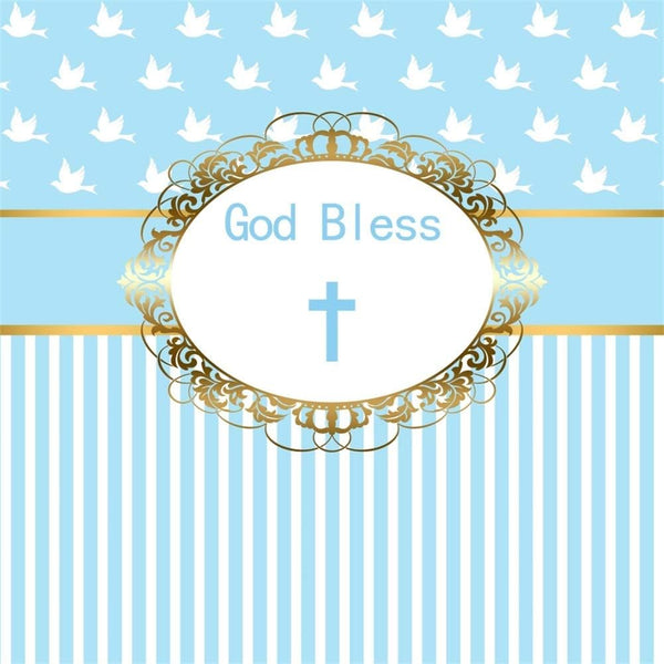 Yeele 4x4ft Cross God Bless Backdrops for Photography, Infant Baptism Peace Pigeon Blue Stripes Background for Baby