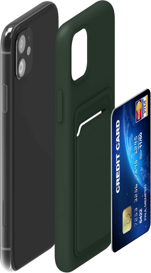 kwmobile 11 Case Compatible with Apple iPhone Case - TPU Phone Cover with Credit Card Holder - Dark Green