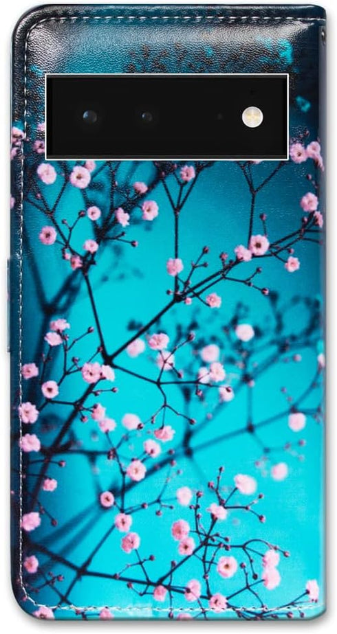 Case for Google Pixel 6, Plum Blossom Flower Leather Flip Wallet Cover with Card Slot and Kickstand