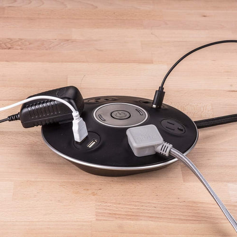 GLOBE Designer Series 4-Outlet USB Surge Protector Desktop Power Strip Hub, 4x USB Ports, Black