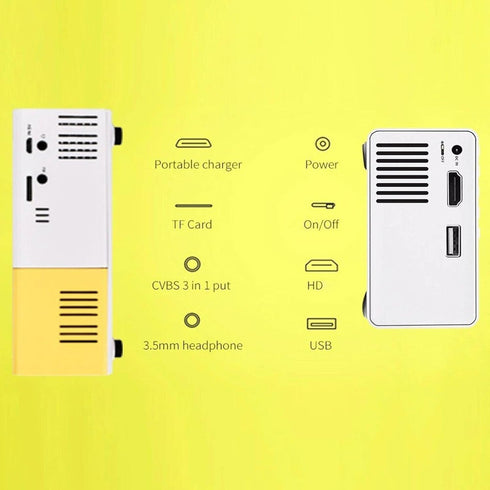 Mini Projector, 1080P Full HD Video Projector for Outdoor Home Theater, Hifi Stereo Speakers, HDMI, USB, AV