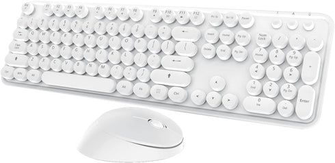 Wireless Keyboard Mouse Combo, 104 Keys Cute White Keyboard with Number Pad & Mouse for Windows, Laptop