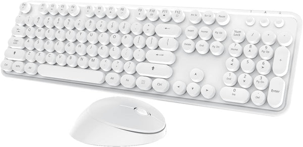Wireless Keyboard Mouse Combo, 104 Keys Cute White Keyboard with Number Pad & Mouse for Windows, Laptop