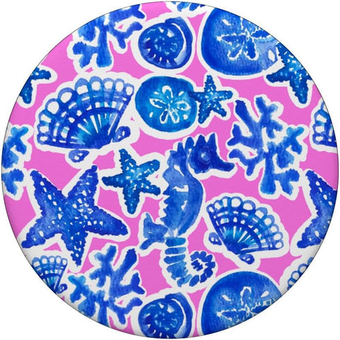 Preppy Coastal Granddaughter Shells Pink Blue Starfish PopSockets Standard PopGrip