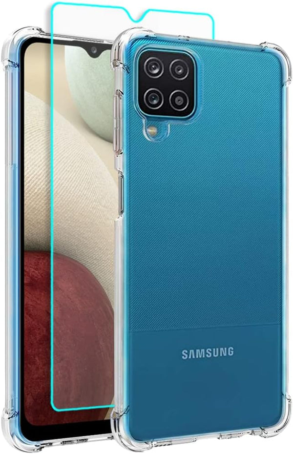 Samsung Galaxy A12 Case with Screen Protector, Shockproof Crystal Clear Slim Soft TPU Protective Cover