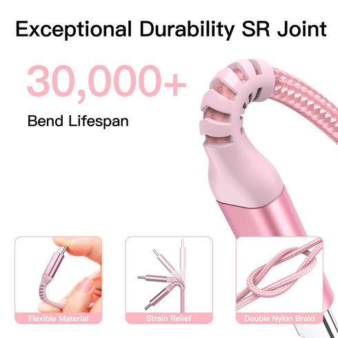 USB C to USB C Cables 6ft Pink (2 Pack), 60W USB C Fast Charging Cable for iPhone 15/15 Pro/15 Plus/15 Pro Max, iPad