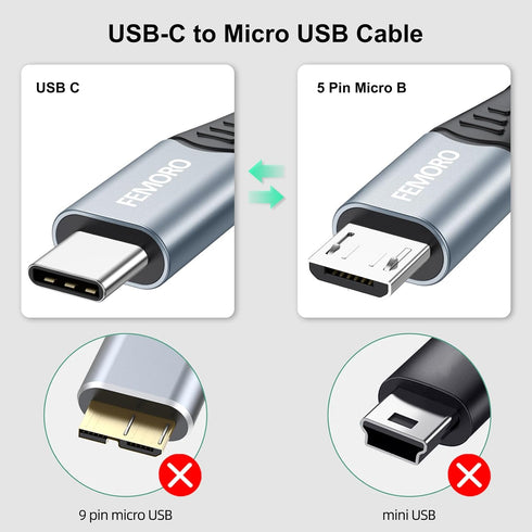 USB C to Micro USB Cable 3 ft, FEMORO Micro USB to USB C Adapter Cable for MacBook Pro, Galaxy S22 S21 S10, LG, HTC
