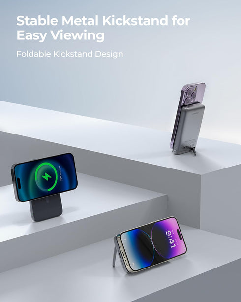 Magnetic Battery Pack 6700mAh for MagSafe, Foldable Wireless Charger with 20W USB-C Fast Charging for iPhone