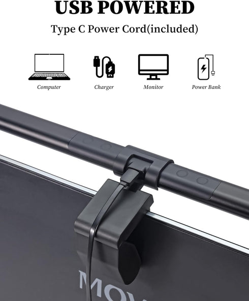 USB Powered Monitor Light Bar, Eye Caring LED Screen Light for Workspace, Dimmable Minimalist Lamp, Touch Control for